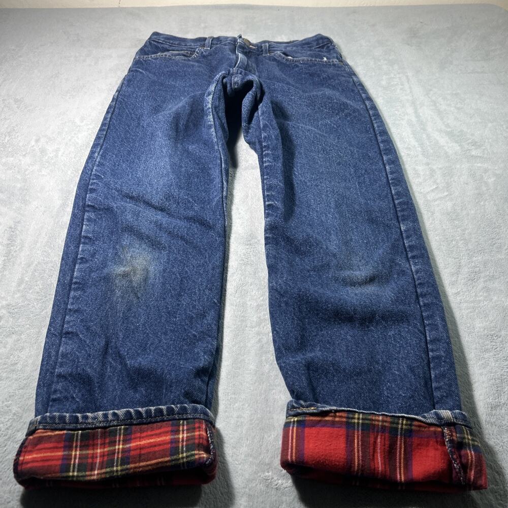 Vintage USA LL Bean Flannel Lined Straight Jeans Mens 31x30 Plaid Outdoors Y2K